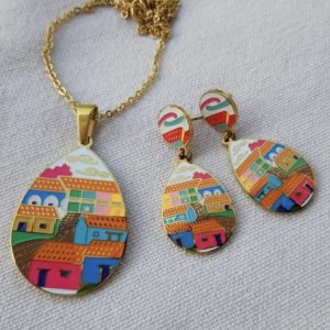 Ogrlica i naušnice od čelika i emajla