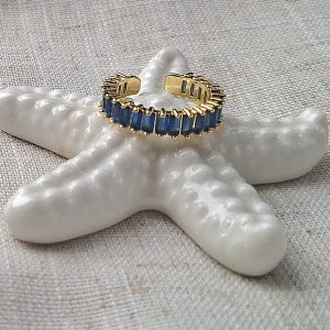 Prsten plavi cirkoni , zlatni