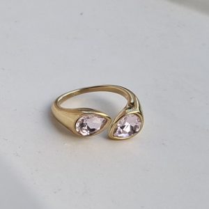 Prsten dva cirkona,  ružičasti