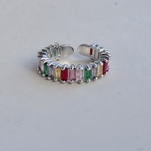 Prsten šareni cirkoni, srebrni