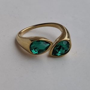 Prsten dva cirkona, zeleni