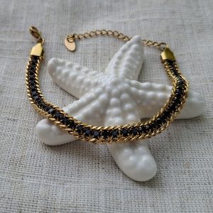 Crna tenis narukvica, zlatna