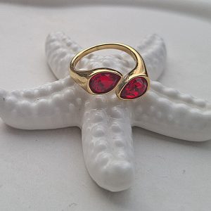 Prsten dva cirkona, crveni