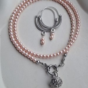 Ružičasti komplet botun i konavoske naušnice